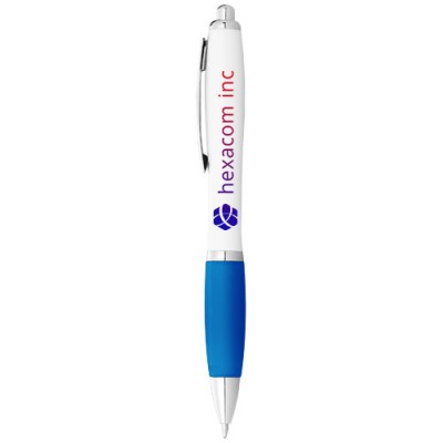 Penna a sfera con fusto bianco e impugnatura colorata Nash (inchiostro blu)