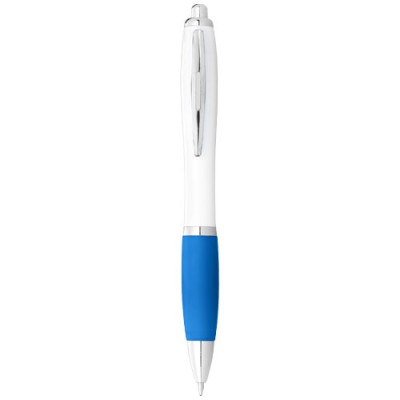Penna a sfera con fusto bianco e impugnatura colorata Nash (inchiostro blu)