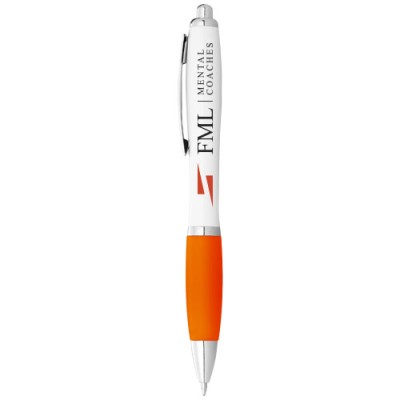 Penna a sfera con fusto bianco e impugnatura colorata Nash (inchiostro blu)