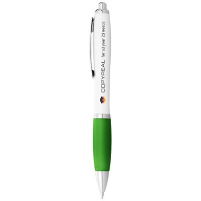 Penna a sfera con fusto bianco e impugnatura colorata Nash (inchiostro blu)