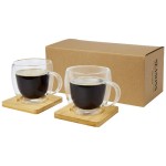 Set di 2 tazze in vetro a doppia parete da 250 ml con sottobicchiere in bambù Manti - P113315