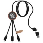 Cavo di ricarica 3 in 1 in rPET riciclato con logo luminoso e custodia rotonda in legno SCX.design C37 - P2PX071